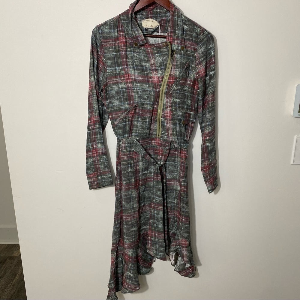 NWT Nicole Miller Artelier Weathered Plaid Moto Dress Size Small
